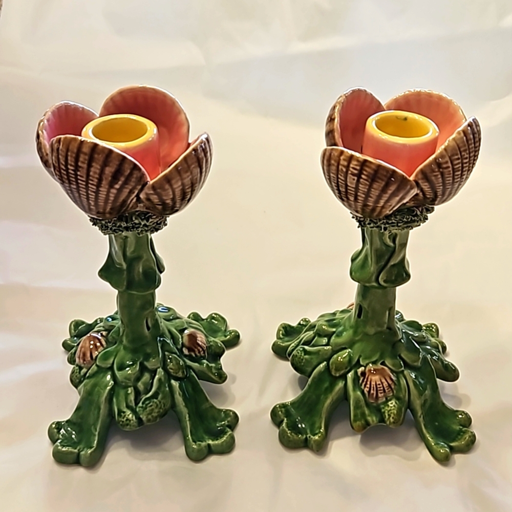 Weird and wonderful! Portuguese ceramic, ocean-themed candle holders.